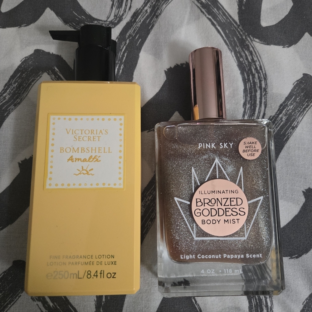 Victoria's Secret Bombshell Amalfi Lotion + PINK SKY Bronzed Goddess Body Oil